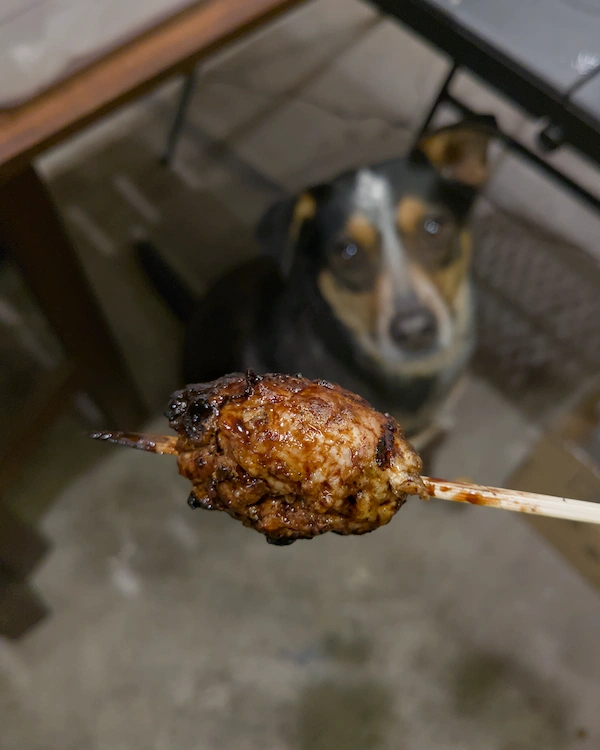 Grilled chicken meatball skewer